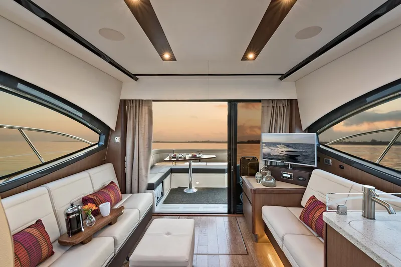 Slide: The Image of Manufacturer Provided Image: Luxurious interior of 2017 Sea Ray Sundancer 400 yacht with sunset view. - 43