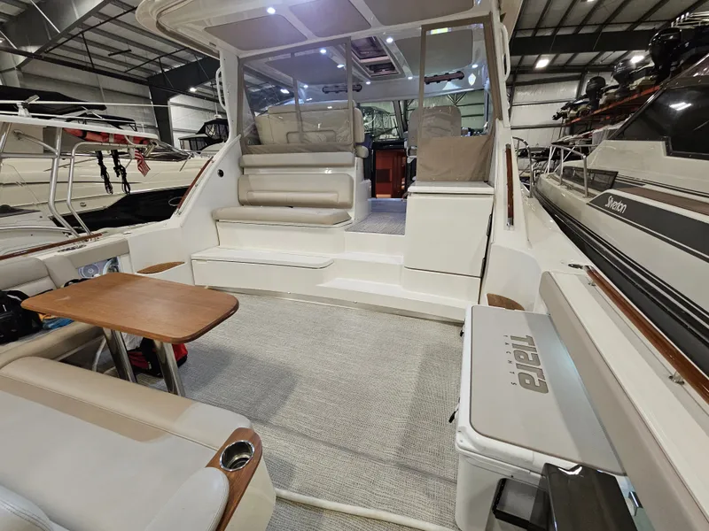 Slide: The Image of Interior view of a 2014 Tiara Yachts 43 Open in a boatyard. - 8