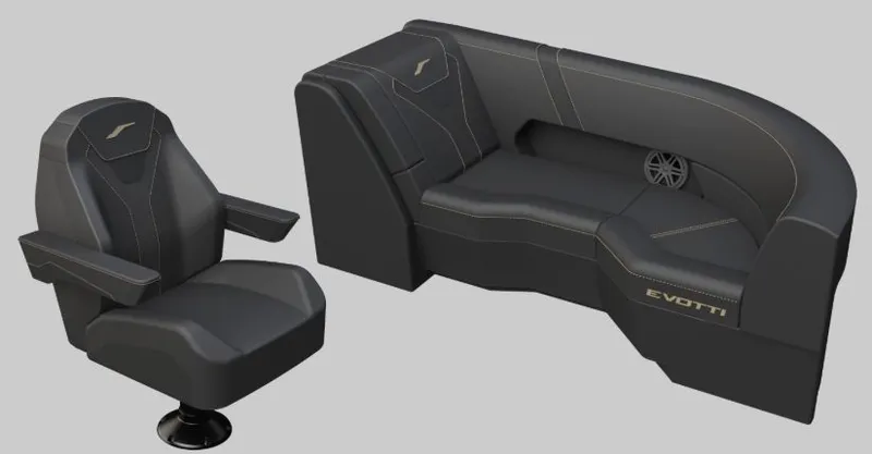 Slide: The Image of Evotti 523 QL 2026 boat seats, luxurious black design. - 4