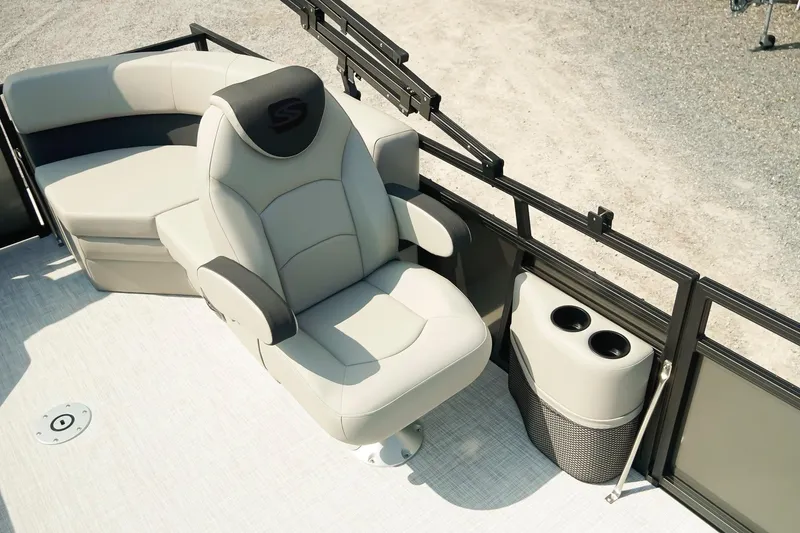 Slide: The Image of Luxurious seating on 2026 Dockside 20DQ boat with cup holders and modern design. - 24
