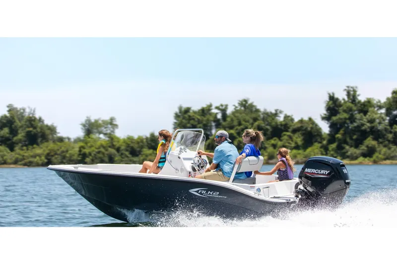 The Image of 2026 ALK2 Powerboats 18 CRS cruising on a lake with passengers enjoying the ride. - 1