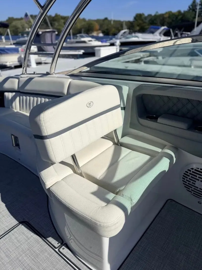 Slide: The Image of Interior of a 2020 Cobalt R35 boat with luxurious seating. - 16