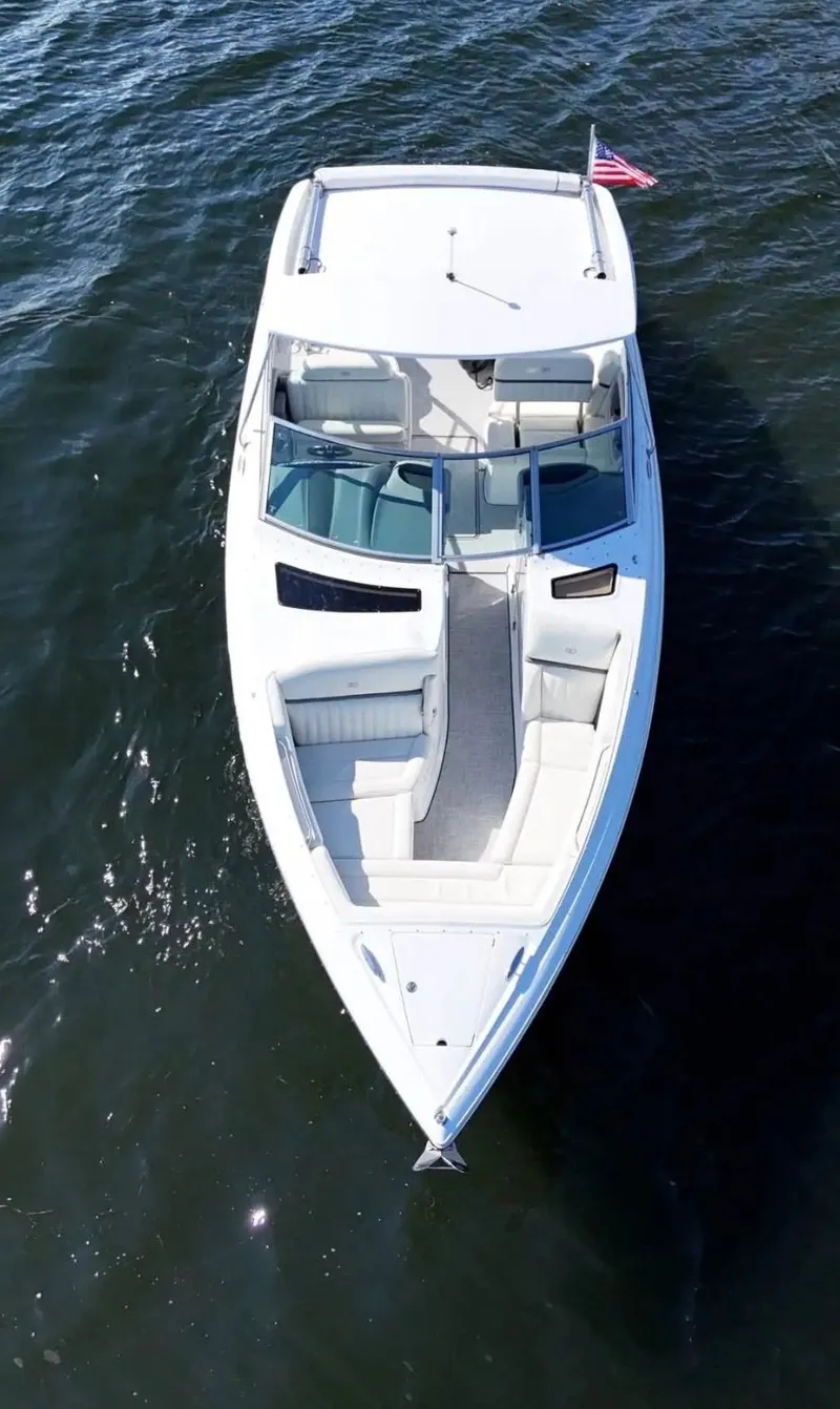 Slide: The Image of Aerial view of a 2020 Cobalt R35 boat on the water. - 4