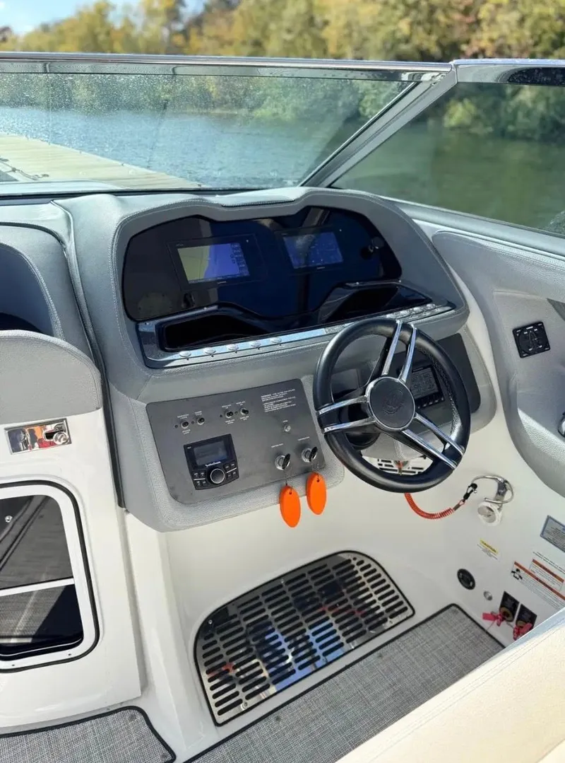 Slide: The Image of Interior view of Cobalt R35 boat cockpit, model year 2020. - 8
