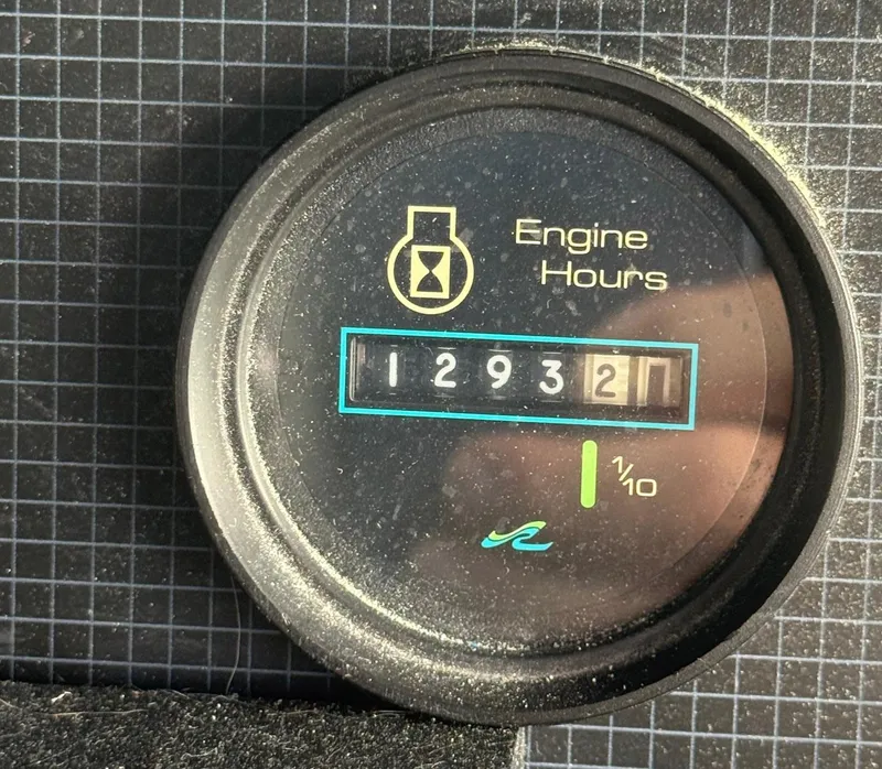 Slide: The Image of Engine hour meter showing 1293.2 hours on a 1989 Sea Ray 460 Express Cruiser. - 14