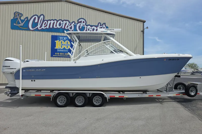 The Image of 2021 World Cat 296 DC boat on trailer at Clemons Boats dealership. - 0