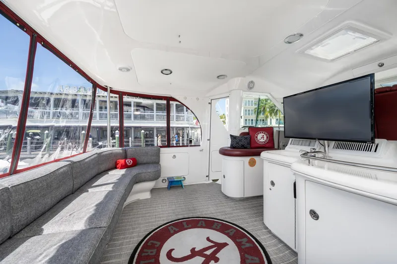 Slide: The Image of Interior of 2003 Sea Ray 480 Motor Yacht with Alabama-themed decor and modern amenities. - 24