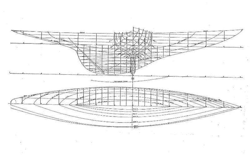 Slide: The Image of Luders 24 yacht design blueprint from 1944, side and top view. - 20