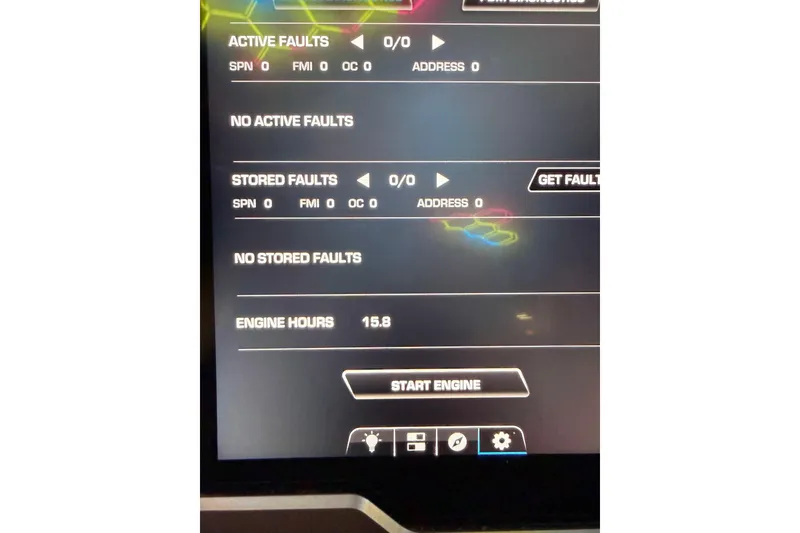 Slide: The Image of Dashboard display of 2024 Supra SA showing no active or stored faults, 15.8 engine hours. - 7