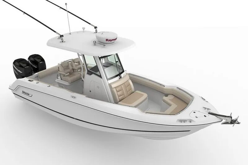 Slide: The Image of Manufacturer Provided Image: 2017 Boston Whaler 250 Outrage boat with dual engines and fishing rods. - 21