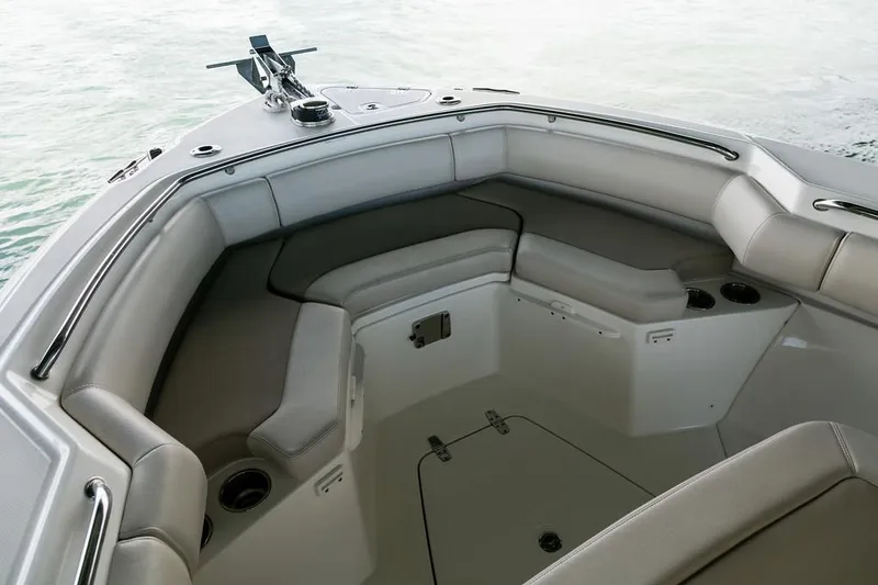 Slide: The Image of Manufacturer Provided Image: 2017 Boston Whaler 250 Outrage boat interior with cushioned seating. - 22