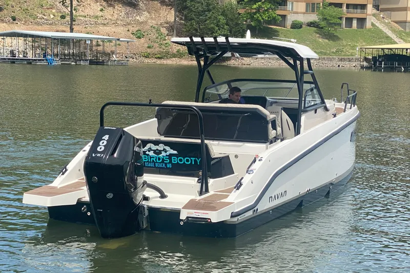 Slide: The Image of Navan S30 2025 boat on water, featuring a powerful 400 V10 engine. - 3