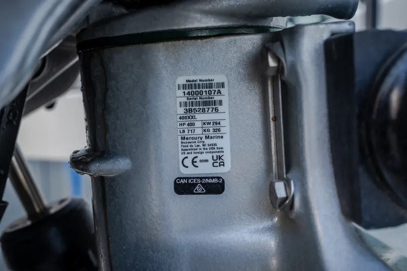 Slide: The Image of Close-up of a Mercury Marine engine label on a 2025 Navan S30. - 48