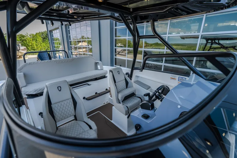 Slide: The Image of Interior view of 2025 Navan S30 boat, featuring modern seating and sleek design. - 51