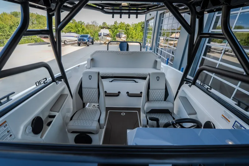 Slide: The Image of Interior of 2025 Navan S30 boat with modern seating and sleek design. - 52