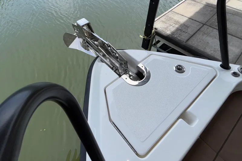 Slide: The Image of Bow of 2025 Navan S30 boat with anchor and deck details. - 59