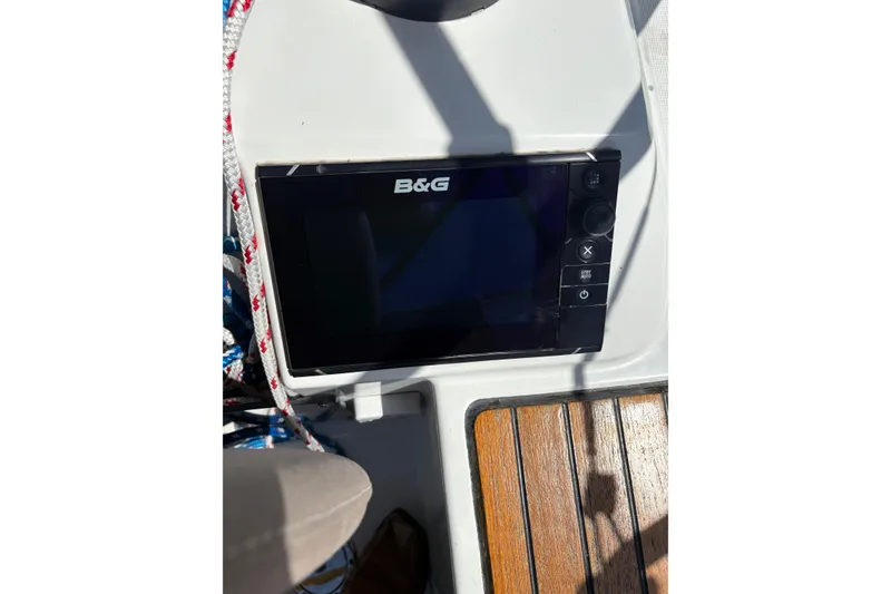 Slide: The Image of B&G navigation system on 2017 Jeanneau Sun Odyssey 349 sailboat deck. - 15