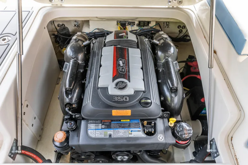 Slide: The Image of 2022 Chaparral 247 SSX boat engine compartment with Mercury 350 engine. - 5