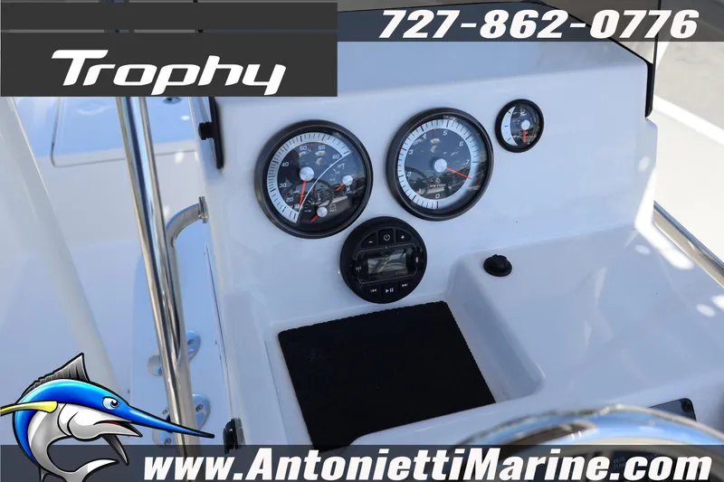 Slide: The Image of Dashboard of 2026 Bayliner Trophy T18 boat with gauges and controls. - 22