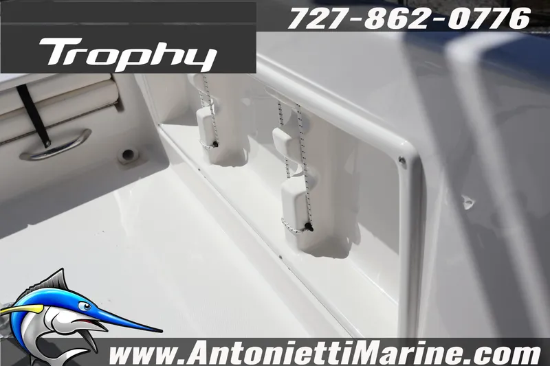 Slide: The Image of 2026 Bayliner Trophy T18 boat interior with storage compartments, showcased by Antonietti Marine. - 28