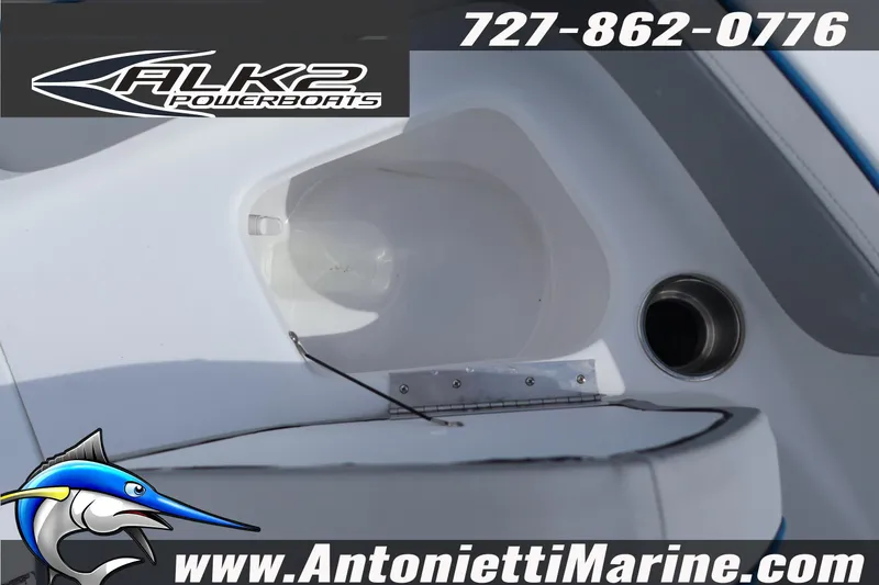 Slide: The Image of 2026 ALK2 Powerboats 22 CRS interior detail with contact information and logo. - 11