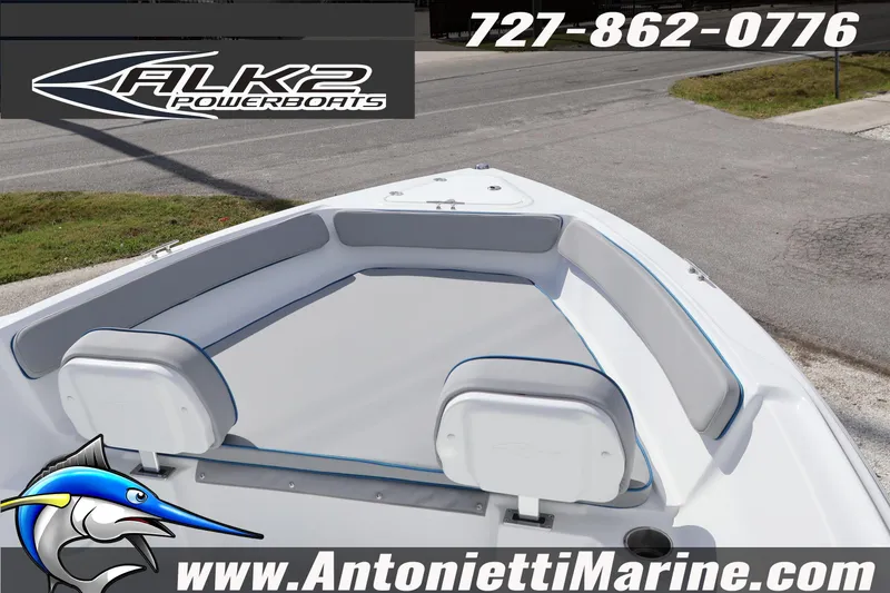 Slide: The Image of 2026 ALK2 Powerboats 22 CRS interior with seating, showcased by Antonietti Marine. - 13