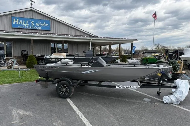 The Image of 2026 Crestliner 1600 Storm boat on trailer at Hall's Marine dealership. - 0