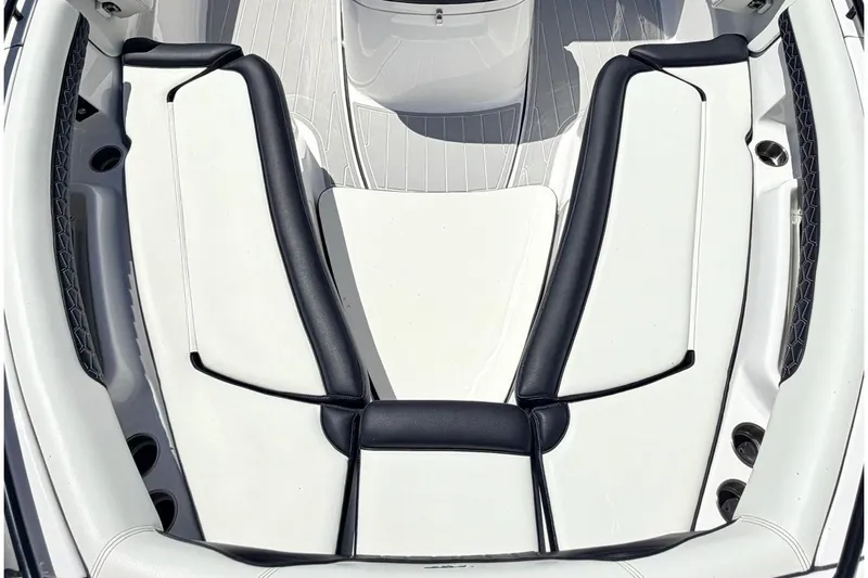 Slide: The Image of 2024 Tidewater 320 CC Adventure boat interior with sleek seating and modern design. - 30