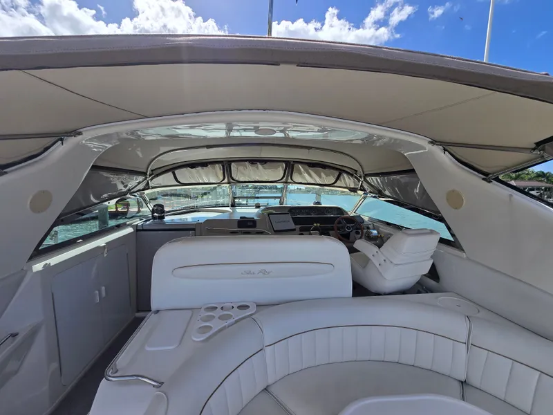 Slide: The Image of Interior of a 1998 Sea Ray 450 Sundancer yacht, sunny day. - 9