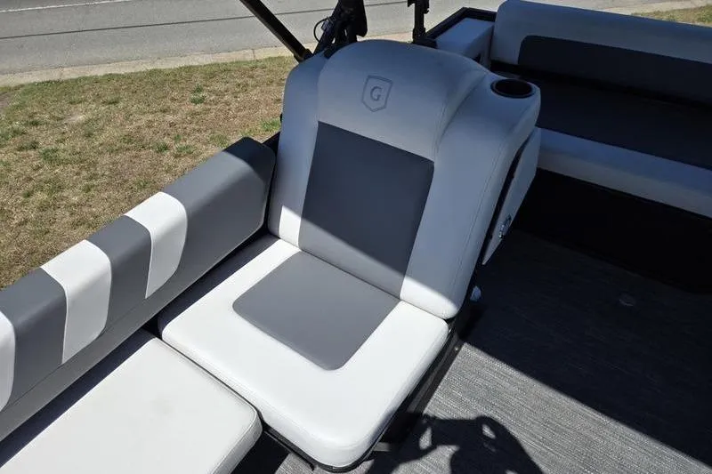 Slide: The Image of 2024 Godfrey Mighty G 1476 C boat seat with gray and white upholstery. - 7