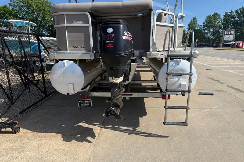 Slide: The Image of 2008 Premier 250 Escapade pontoon boat with Suzuki 115 outboard motor and ladder. - 15