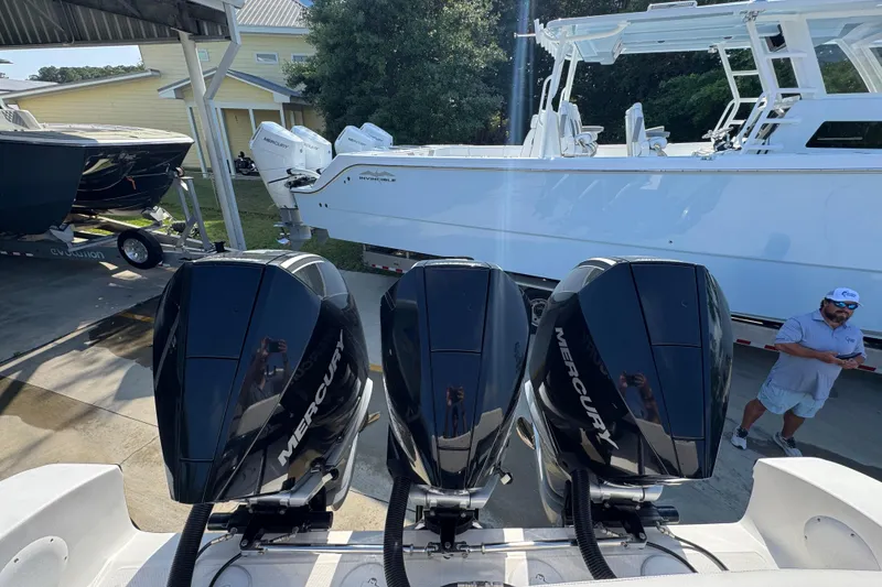 Slide: The Image of 2024 Fountain Bluewater 38 Tournament Edition with triple Mercury engines. - 36