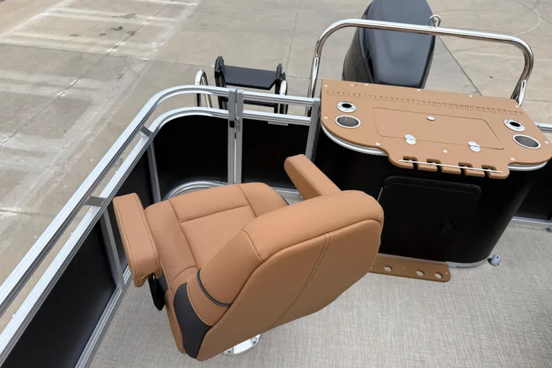 Slide: The Image of 2026 Avalon LSZ Rear Fish boat with tan seating and fishing station. - 19