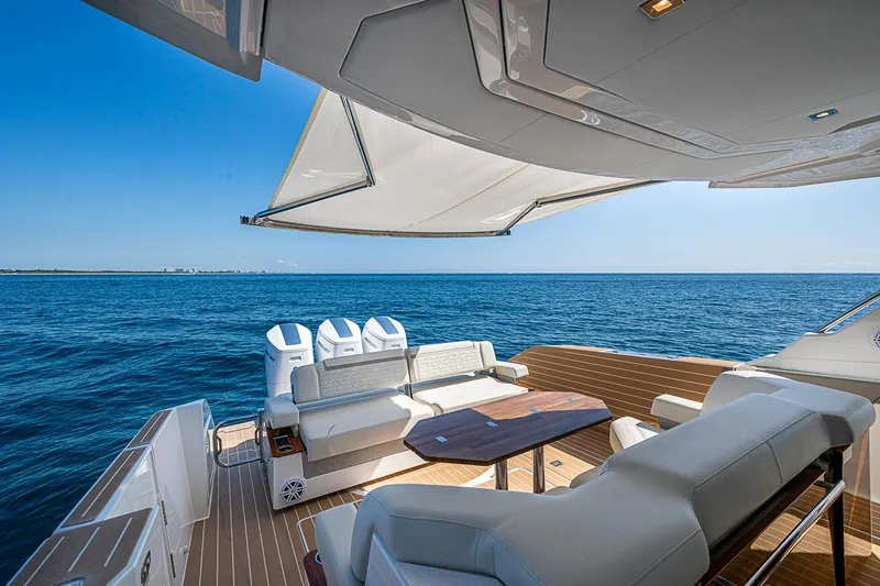 Slide: The Image of Luxurious 2024 Tiara Yachts 48 LS with spacious deck and ocean view. - 18