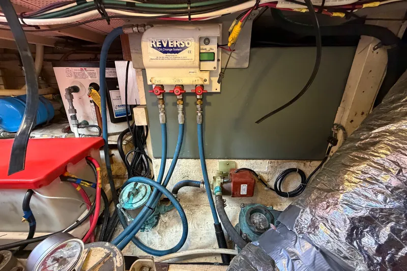 Slide: The Image of Engine room of 1983 Grand Banks 32 Sedan with Reverso oil change system. - 61