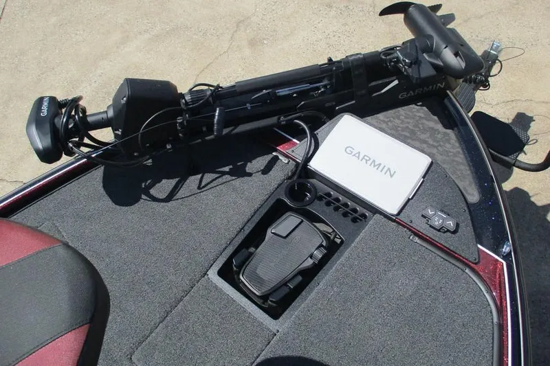 Slide: The Image of 2026 Nitro Z20 XL Pro boat deck with Garmin electronics and foot pedal controls. - 4