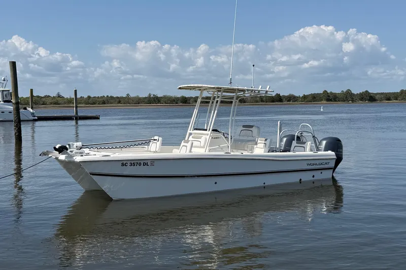 The Image of 2019 World Cat 230 CC boat on calm water under a clear sky. - 0