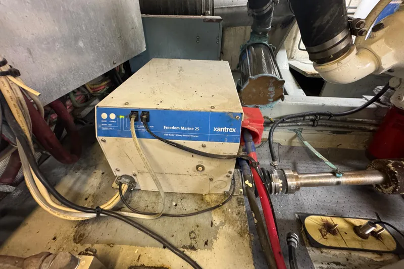 Slide: The Image of Xantrex Freedom Marine 25 inverter charger in 1985 Hatteras 45 Convertible engine room. - 69