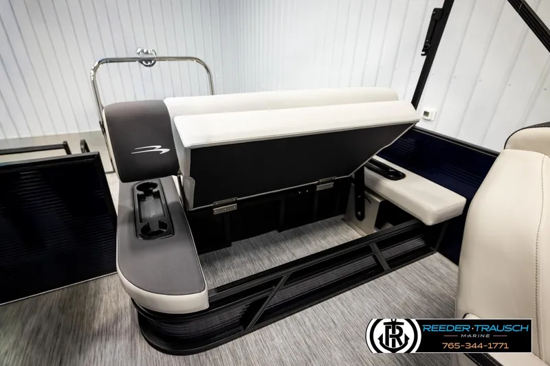 Slide: The Image of 2026 Bennington 22 SSBSF boat interior with seating and cup holders. - 23