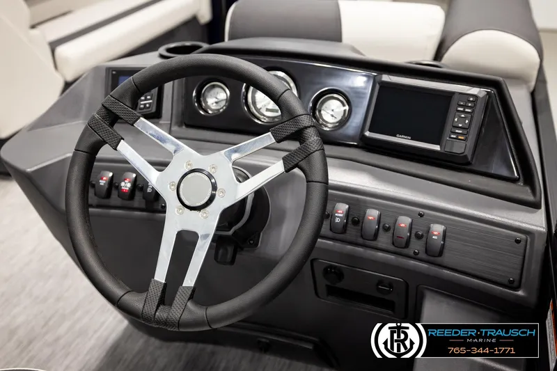 Slide: The Image of Steering console of 2026 Bennington 22 SSBSF boat with gauges and controls. - 29