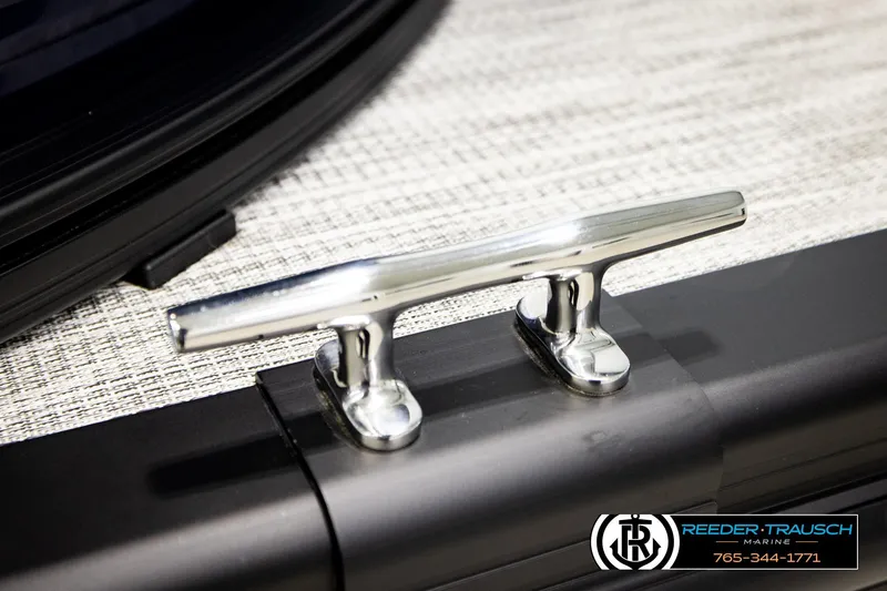 Slide: The Image of Chrome cleat on 2026 Bennington 22 SSBSF boat deck, Reeder-Trausch Marine logo visible. - 53