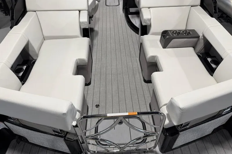 Slide: The Image of Luxurious seating on 2025 Balise Horizon 24 boat with modern design and cup holders. - 21