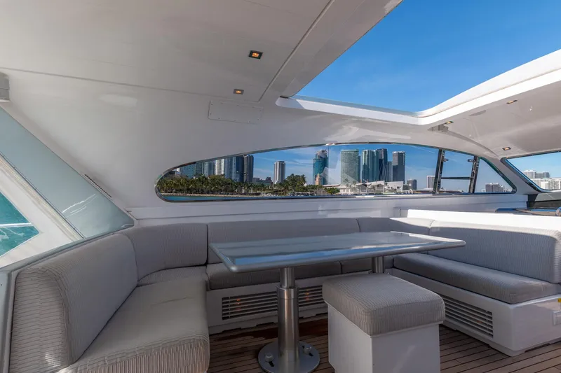 Slide: The Image of Luxurious 2007 Leopard Express Motor Yacht interior with city skyline view. - 17