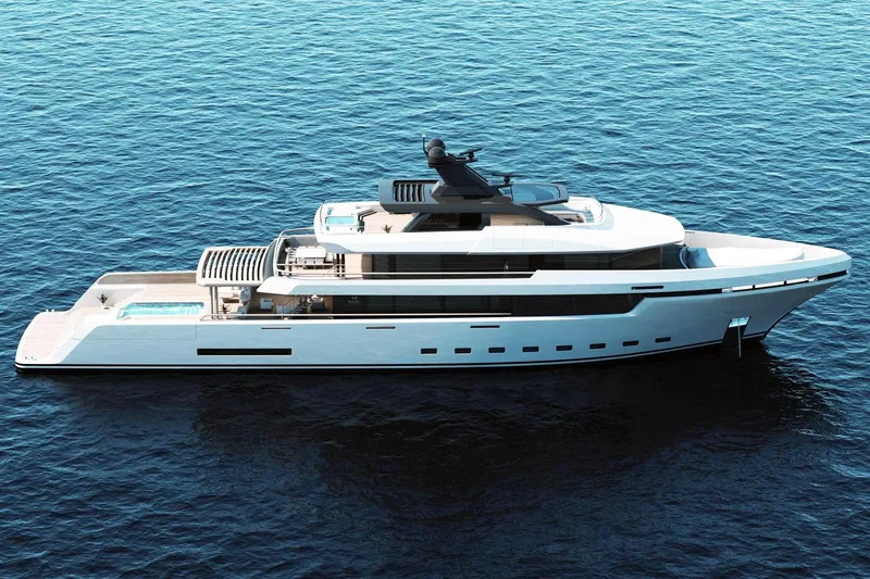 Slide: The Image of Luxurious RMK Yachts Orca 58M, 2026 model, cruising on serene blue waters. - 8