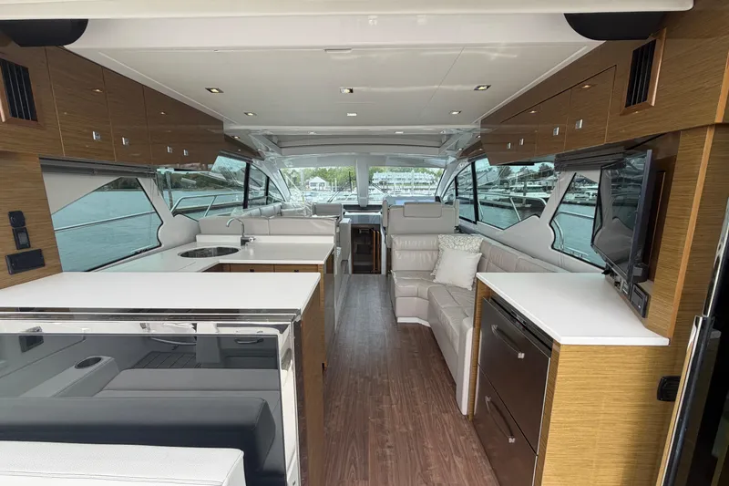 Slide: The Image of Luxurious interior of 2018 Cruisers Yachts 50 Cantius with modern furnishings and sleek design. - 10
