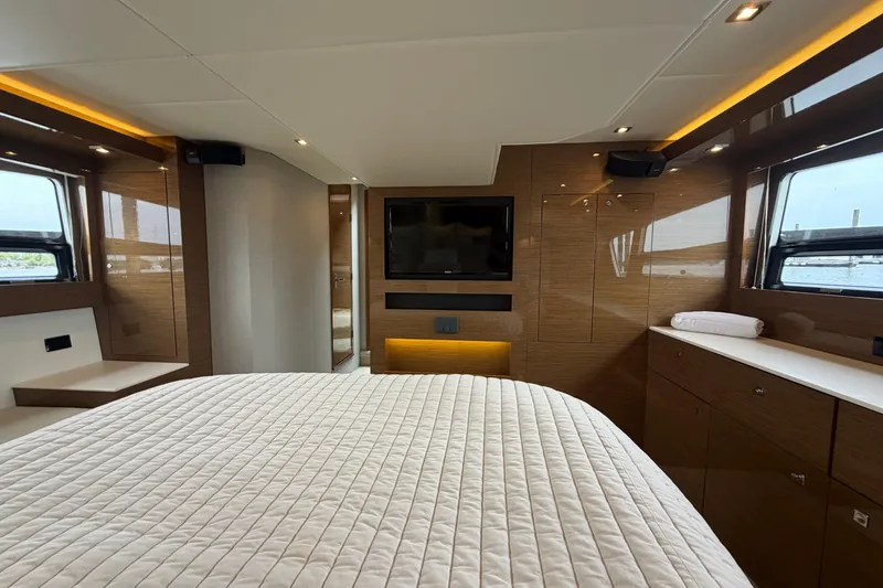 Slide: The Image of Luxurious interior of 2018 Cruisers Yachts 50 Cantius with elegant wood finishes and modern amenities. - 43