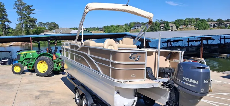 Slide: The Image of 2013 SunCatcher X22 FC pontoon boat at dock with Yamaha motor. - 3