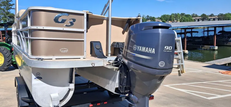 Slide: The Image of 2013 SunCatcher X22 FC boat with Yamaha 90 engine at dock. - 4