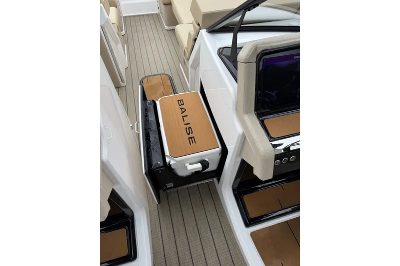 Slide: The Image of Interior of 2025 Balise Helix 26 L boat with sleek seating and modern design. - 13