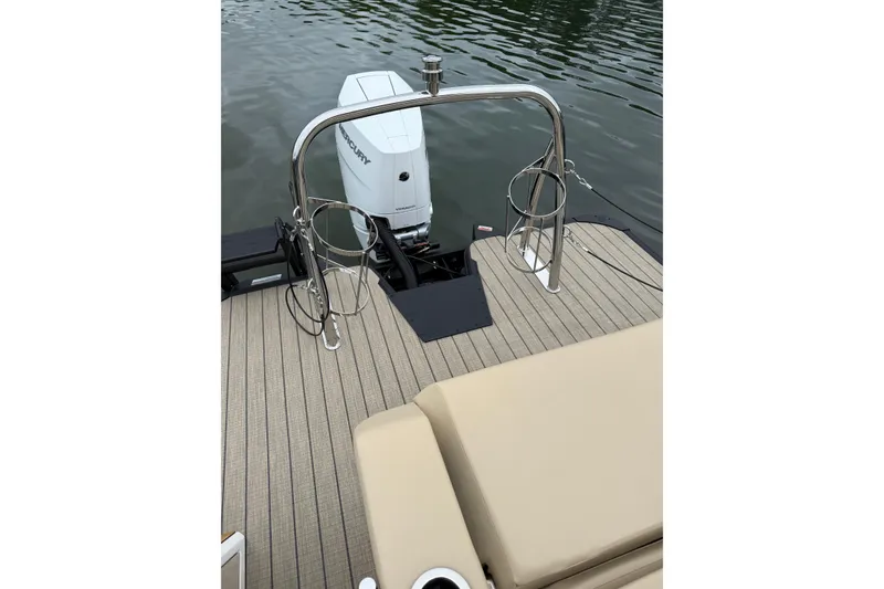 Slide: The Image of Modern Balise Helix 26 L boat deck with Mercury outboard motor, 2025 model. - 8